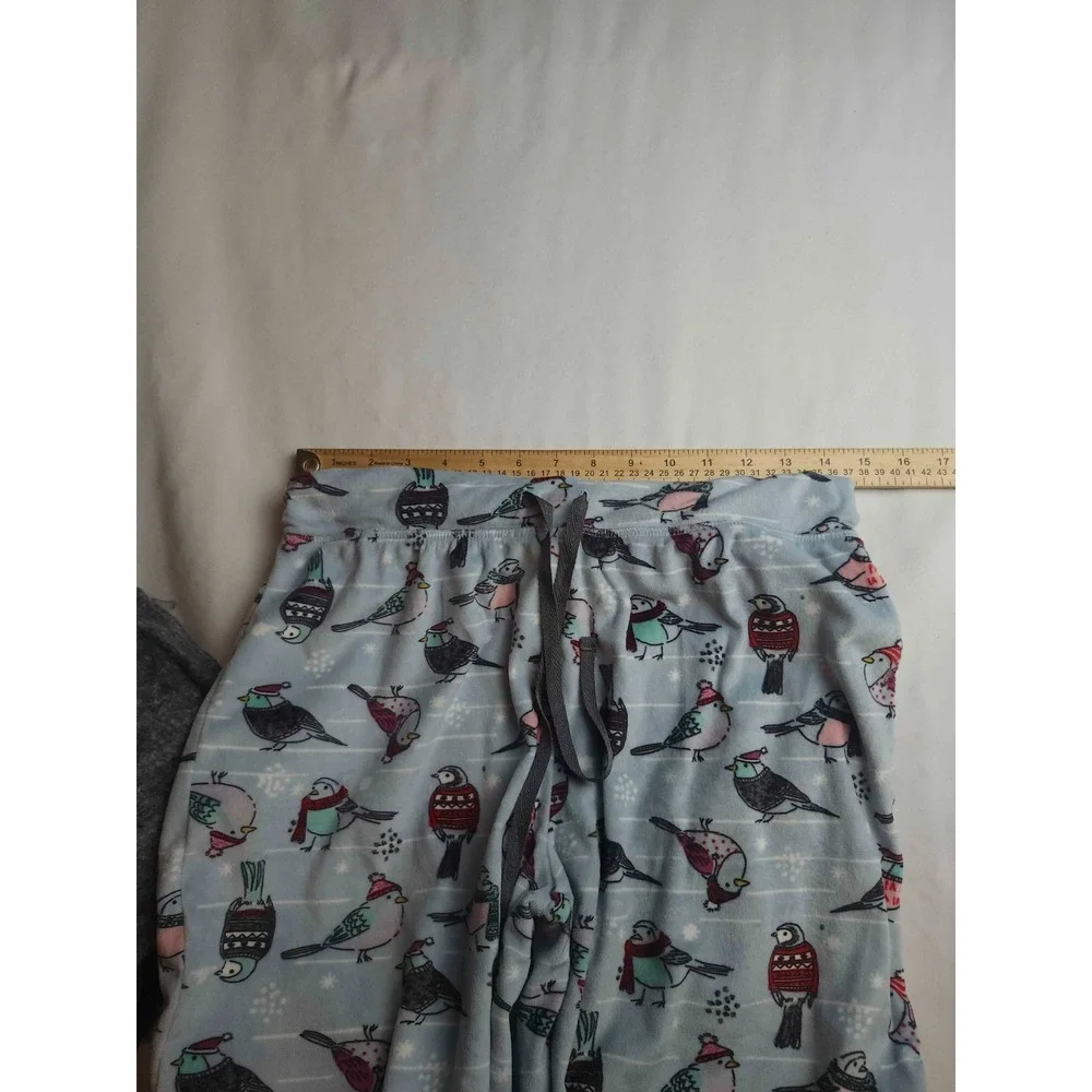 Cuddl Duds Pajama Set Womens Size PM Gray Blue Fleece Bird Print Winter Warm